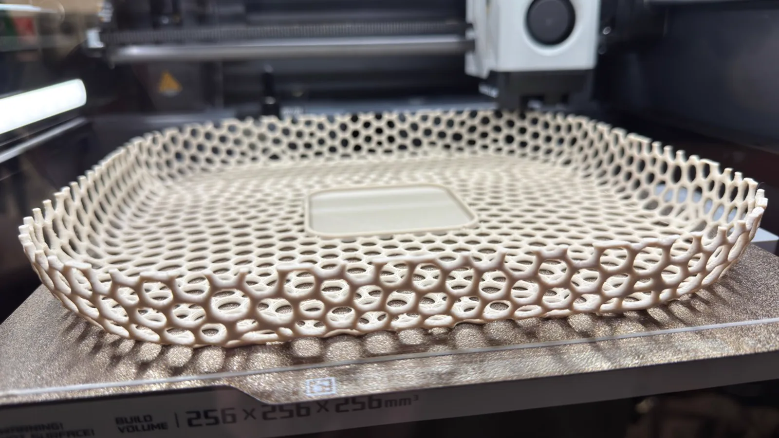 Große weiße Voronoi-Schale direkt auf dem 3D-Druckbett